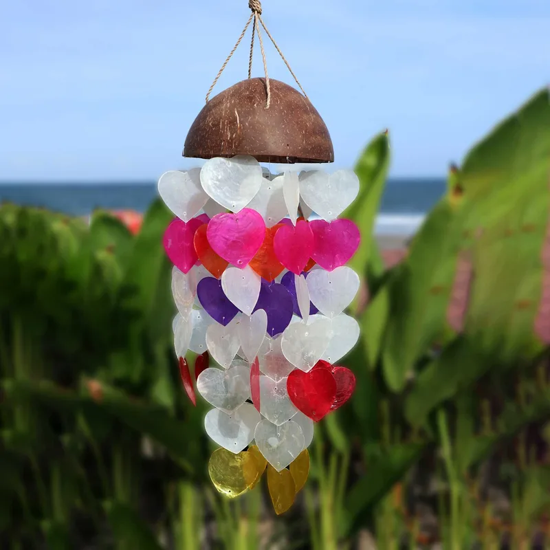 Coconut & Capiz Windchimes Big Hearts 40cm — foto 1