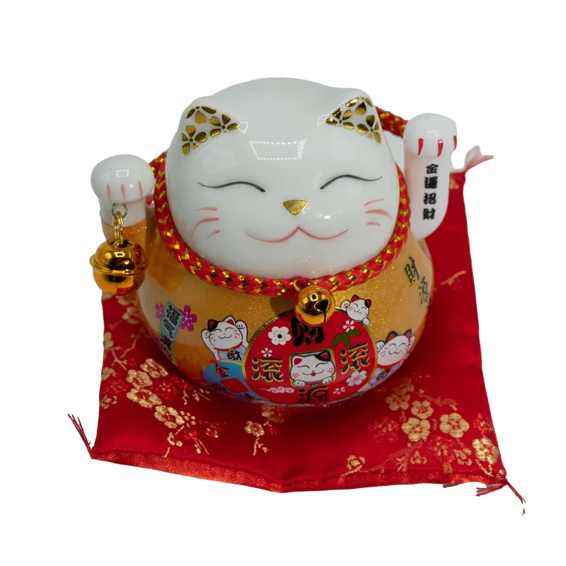 Ceramic Money Cat Moving Hand Oro on Cushion