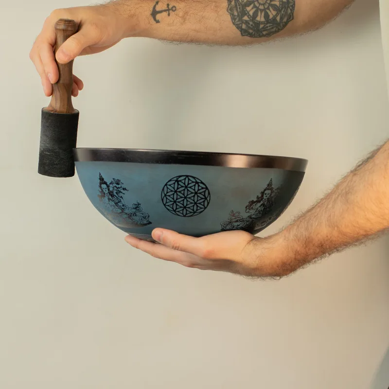 Large Aluminum Singing Bowl Tibetan Double Dorjy Design Blu — foto 6
