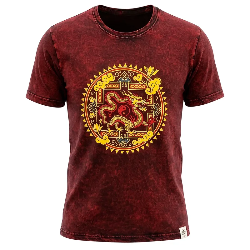 Nomad Sari Stonewashed Cotton T-Shirt Dragon Mandala Maroon XL — foto 4