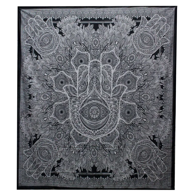 B&W Double Cotton Bedspread + Wall Hanging Hamsa