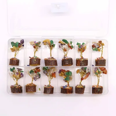 Mini Gemstone Trees On Legno Base - Multi Stones (15 stones) — foto 5
