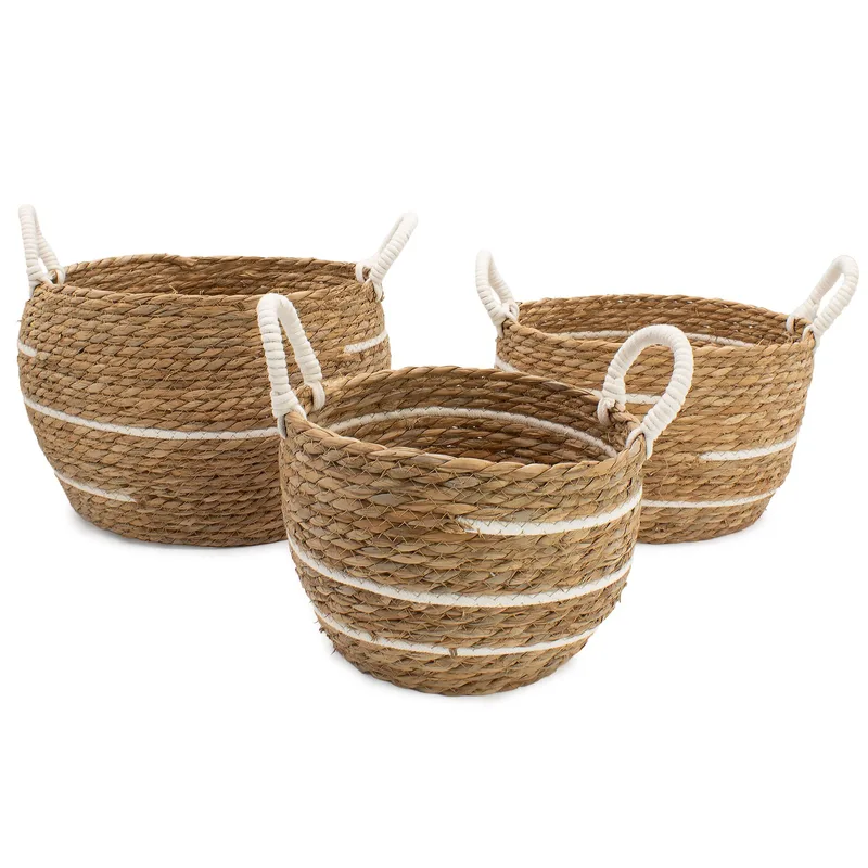 Cotton & Seagrass Large Baskets – Naturale Stripes – Set of 3