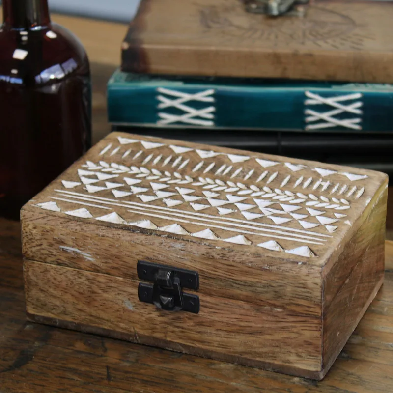 Bianco Washed Wooden Scatola 6x4 Aztec Design — foto 2