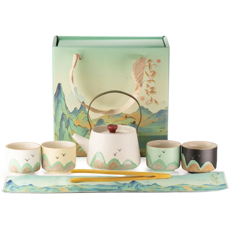 Thousand Miles - Tè Set - Four Cups - Ceremonial Cloth & Bamboo Grip — foto 3