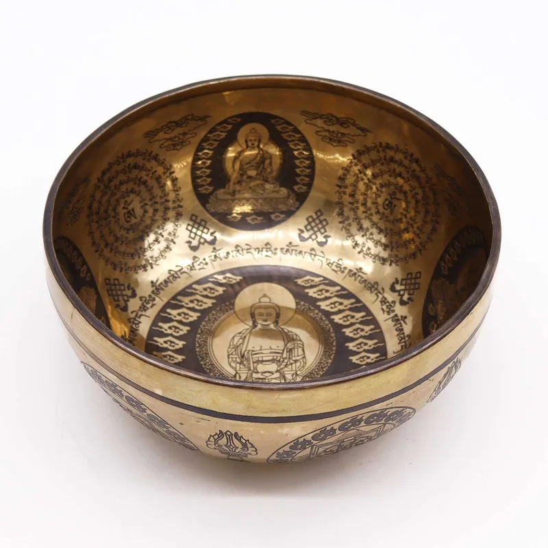 Tibetan Healing Engraved Bowl 21cm 5 Buddhas — foto 2