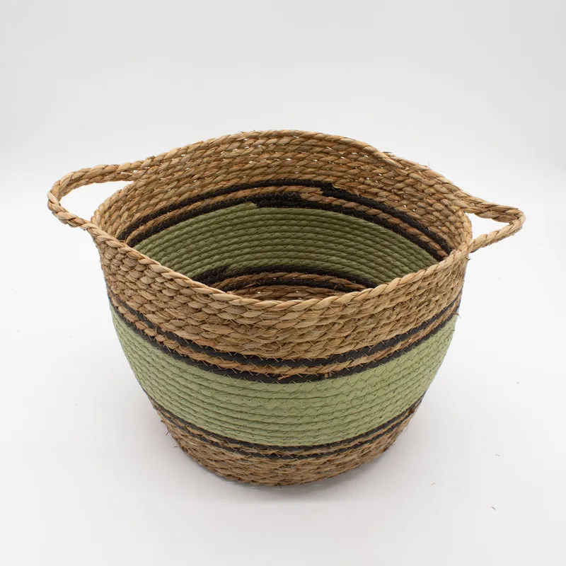 Cotton & Seagrass Large Baskets Naturale Nero & Green Set of 3 — foto 1