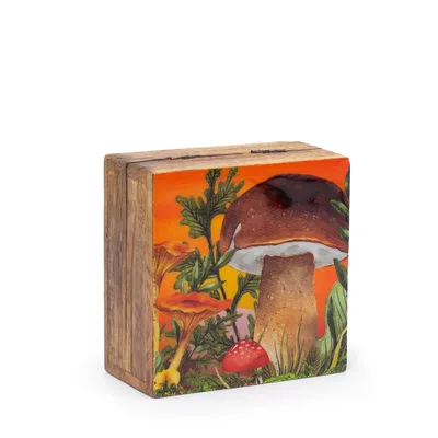 Small Enameled Square Scatola 10x10x4.2cm - Mushroom Design Maroon — foto 1