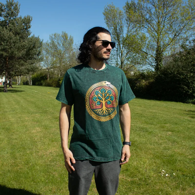 Nomad Sari Stonewashed Cotton T-Shirt Albero of Life Verde Small — foto 3