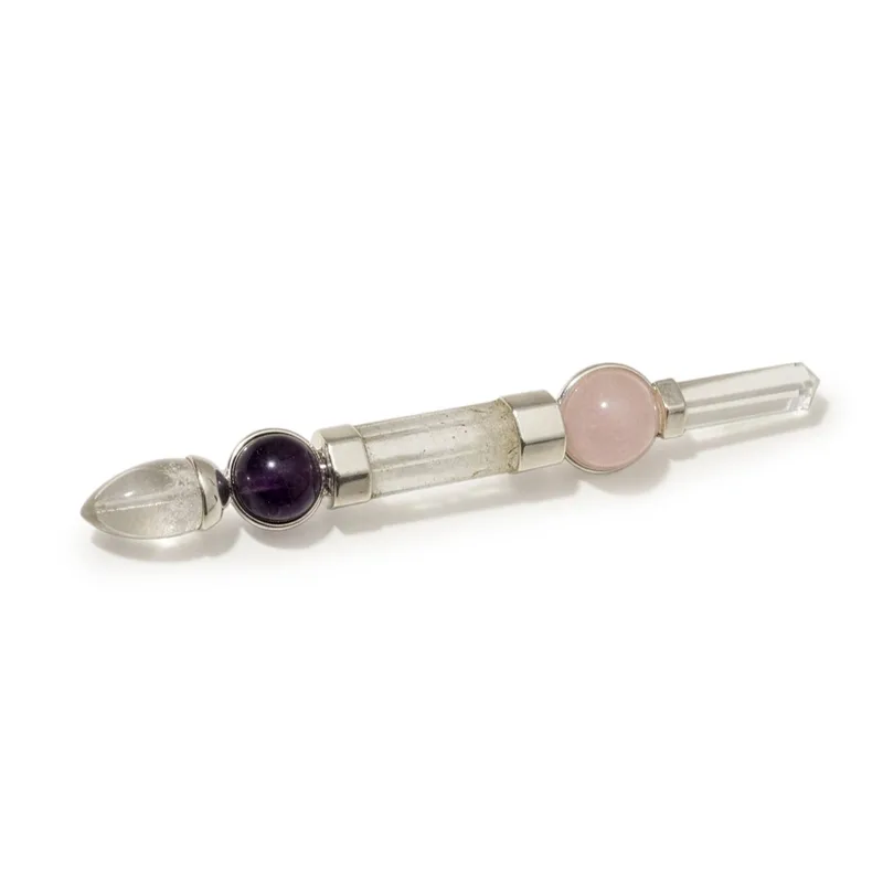 Axis of Grace Wand Amethyst & Rosa Quartz Spheres, Quartz Stem 12cm — foto 5