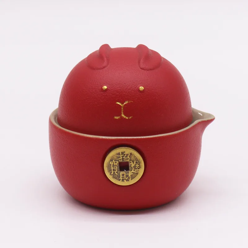 Money Cat Teapot Set Two Cups Travel Pack Red — foto 1