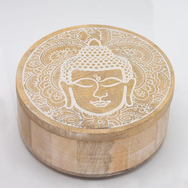 Big Round Scatola 17.5x7.5cm Buddha Face Whitewash — foto 1