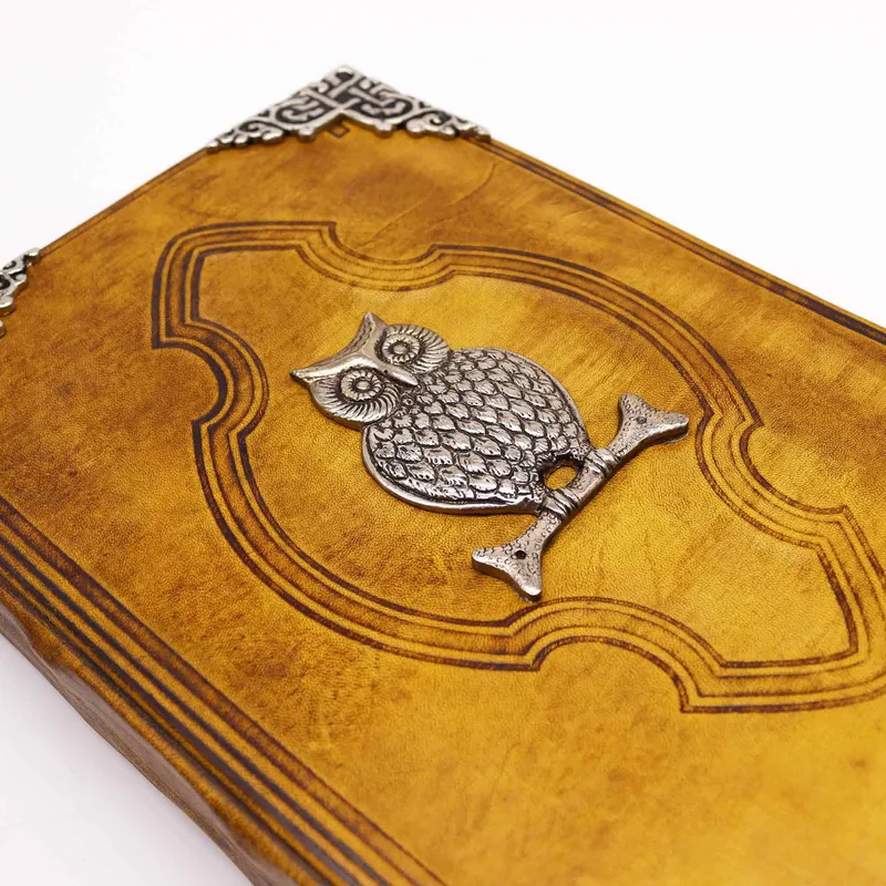Heafty Coffee Tan Book Zinc Owl Decor 200 Deckle Edges Pages 26x18cm — foto 1