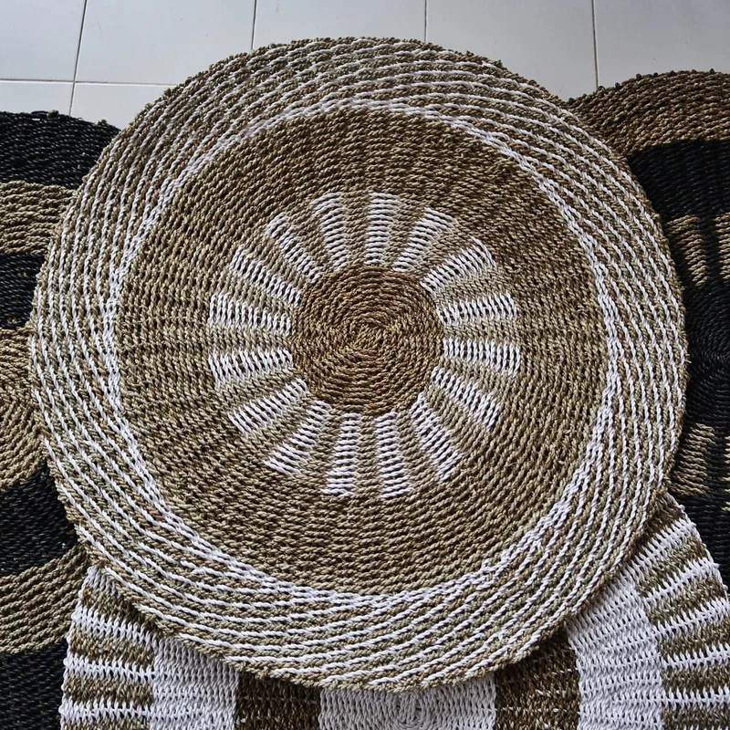 Round Seagrass Bianco & Tan Inner Sun 1m — foto 1