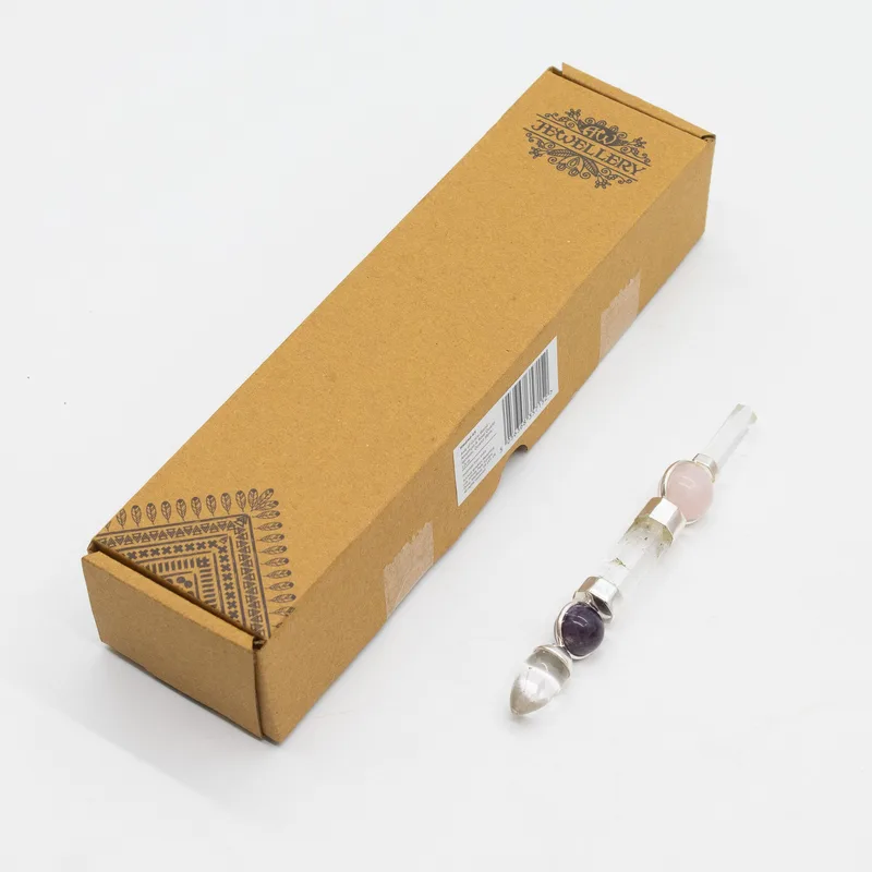 Axis of Grace Wand Amethyst & Rosa Quartz Spheres, Quartz Stem 12cm — foto 4