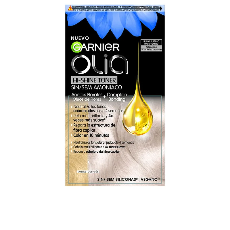 Garnier Olia Hi Shine Toner Coloración Semipermanente Neutralizador De Tonos 9,1 Rubio Ceniza 3 Piezas