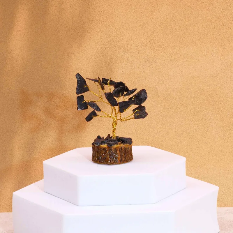 Mini Gemstone Trees On Legno Base - Nero Agate (15 stones)