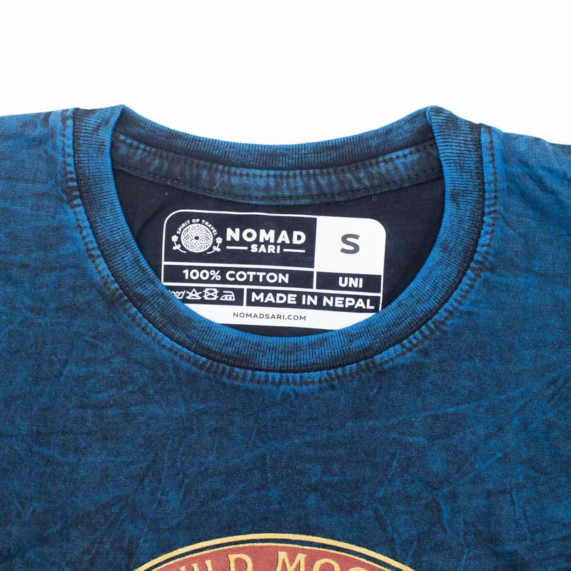 Nomad Sari Stonewashed Cotton T-Shirt Stay Selvatico Moon Child Blu Small