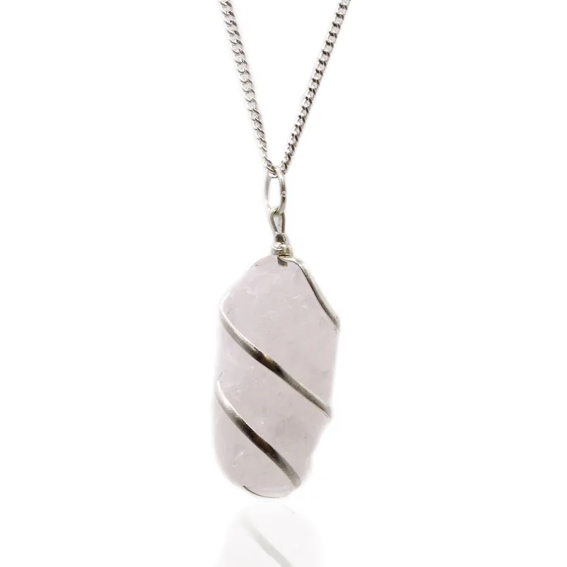 Cascade Wrapped Gemstone Necklace Rough Rosa Quartz