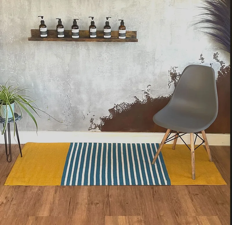 Tappeto in Cotone Indiano 70x170cm Giallo/Blu — foto 3