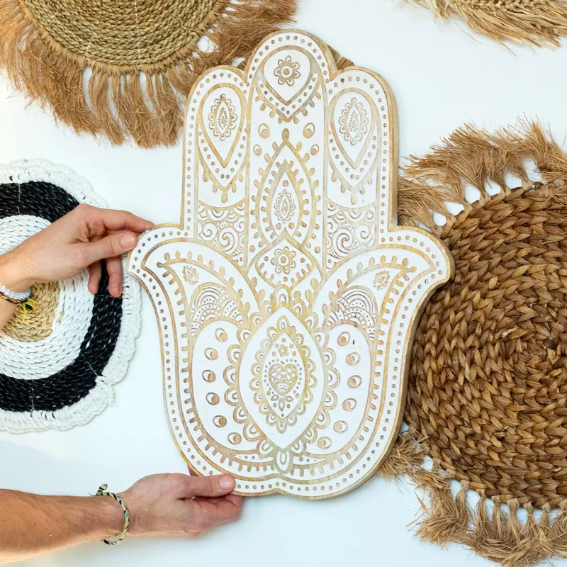 Mango Legno Hamsa Wall Plaque - Whitewash 52 cm — foto 2