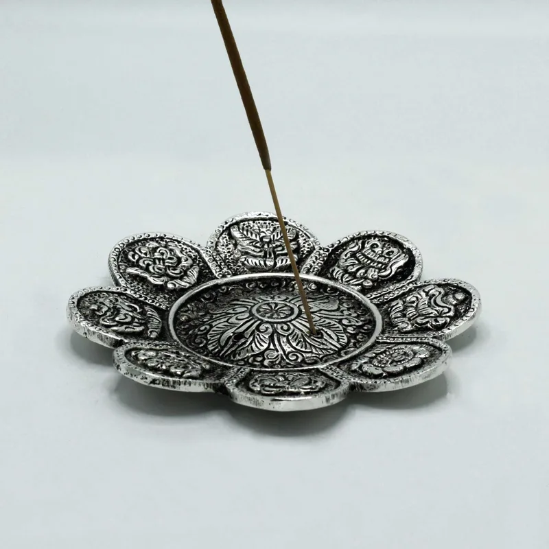 Polished Aluminium Tibetan Symbols Incenso Porta 12cm — foto 1