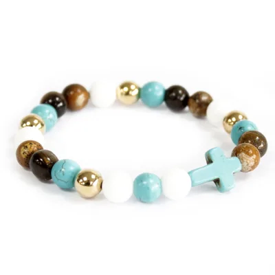 Bracciale con Pietra Blu Turchese / Perle Reali - Gioiello in Pietra Preziosa