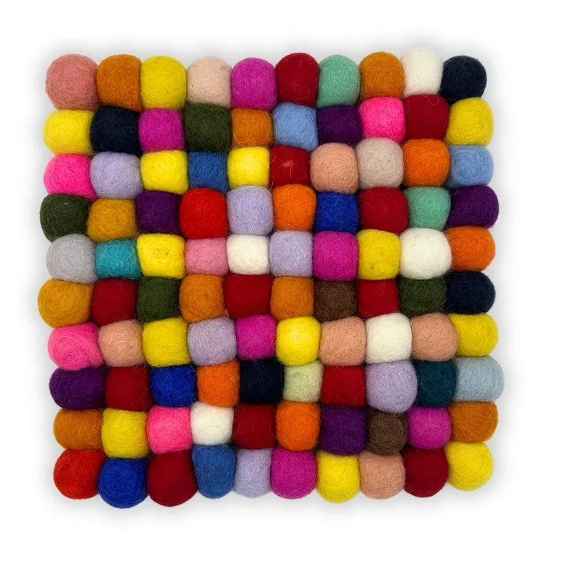 Felt Ball Square Placemat 20cm Multi Colour