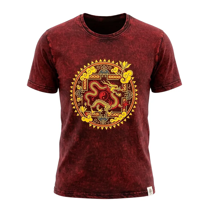 Nomad Sari Stonewashed Cotton T-Shirt Dragon Mandala Maroon Medium — foto 4