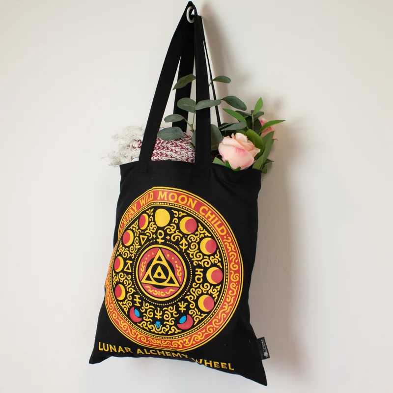 Iconic Classic Tote Bag - Luna Alchemy Wheel - Nero 6oz — foto 4