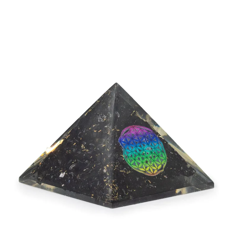 Mini Piramide di Cristalli Organiti 5,5x4,5cm – Fiore della Vita – Tranches di Turchese Nero — foto 1