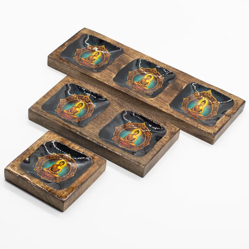 Lrg Enamelled Mango Tray Set Buddha — foto 1