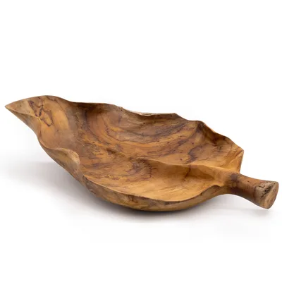 Large Leaf Shaped Teakwood Fruit Bowl - 40x24x5cm — foto 4