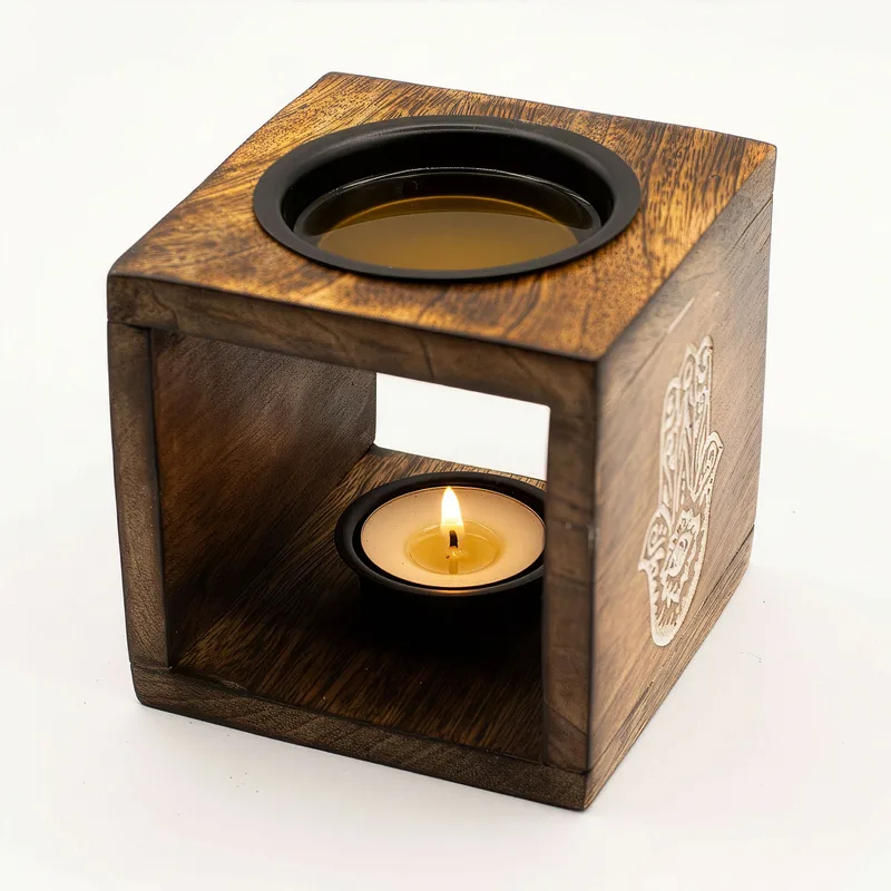 Square Mango Legno Olio Bruciatore - Hamsa — foto 3