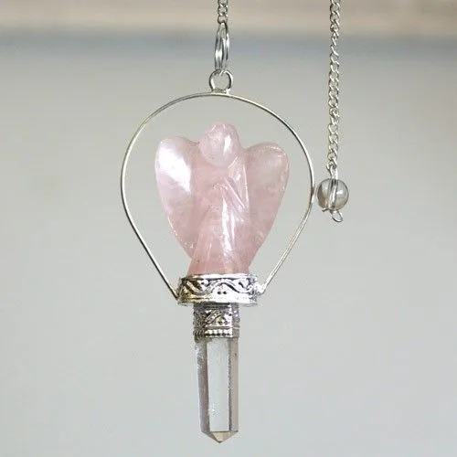 Angel Pendulum with Ring- Rosa Quartz