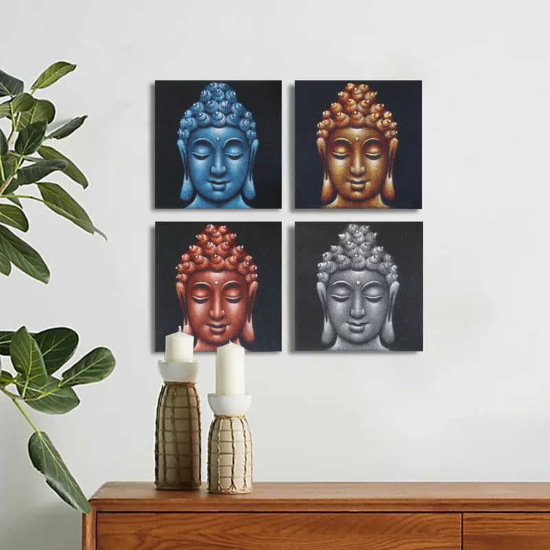 Set di 4 teste di Buddha con dettaglio sabbia, 30x30 cm — foto 1