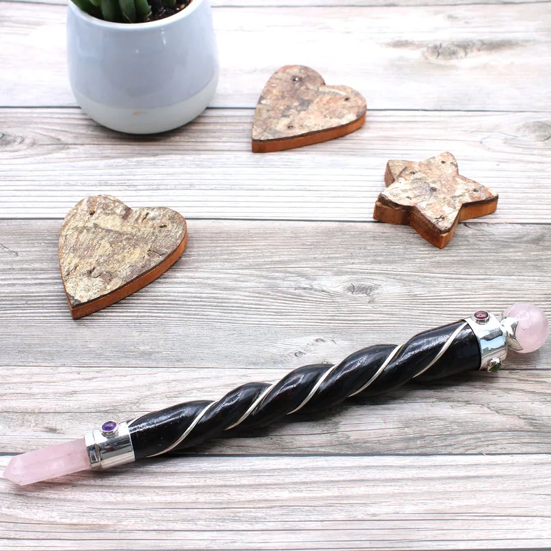 Twisted Healing Wand Argento Rosa Quartz Sphere — foto 1