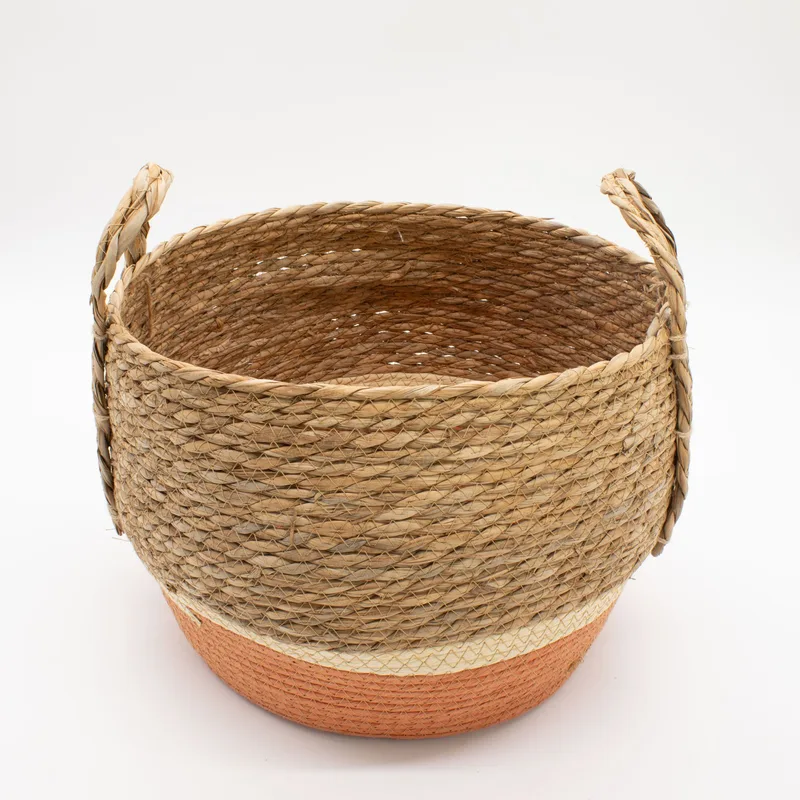 Straw & Seagrass Large Baskets Naturale & Orange Set of 3 — foto 3
