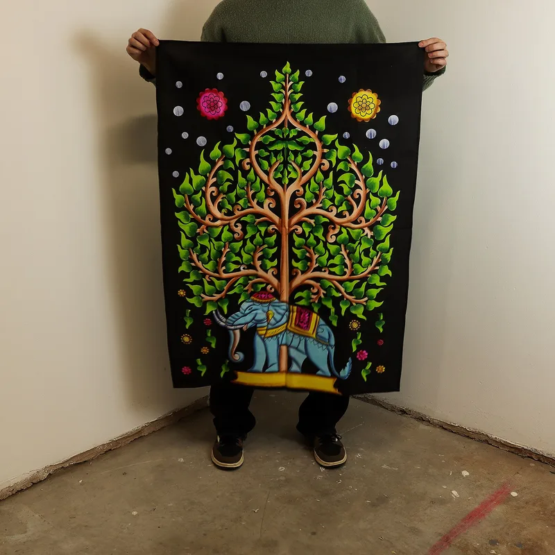 Stampa su tela "Elefante e Albero della Vita" (70x110 cm) – Cotone — foto 1