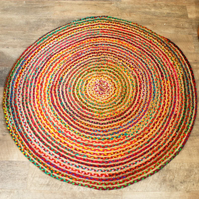 Round Jute and Recycled Cotton Rug 150 cm — foto 1