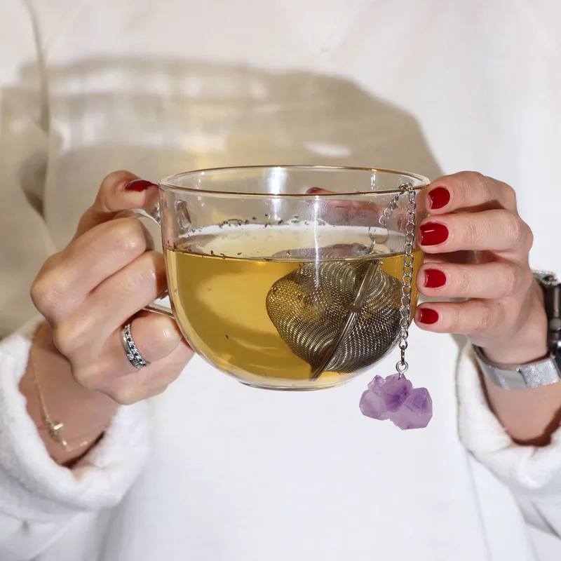 Raw Crystal Gemstone Tè Strainer - Rosa Quartz — foto 6