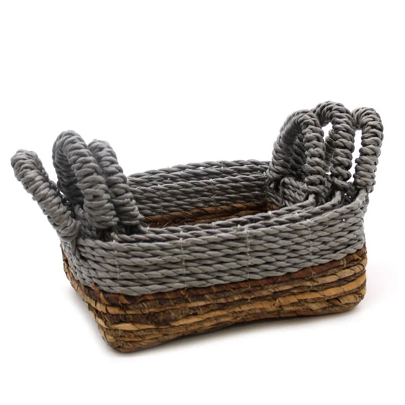 Banana Leaf & Abu-Abu Raffia Square Basket- Set of 3 — foto 1
