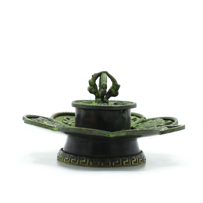 Brass Verdigris Tibetan Cone & Incenso Porta Eight Symbols