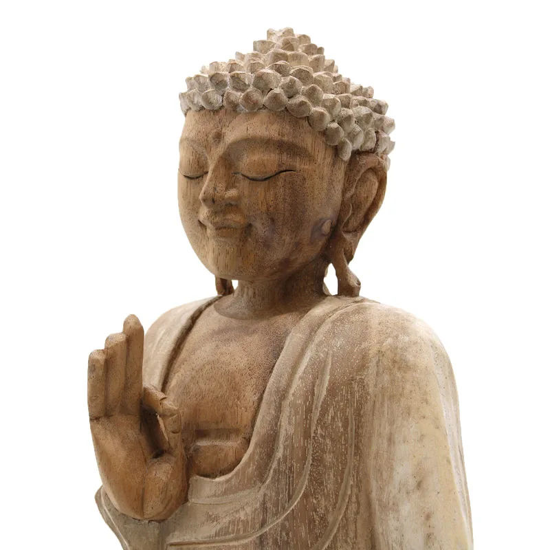 Hand Carved Buddha Statue 30cm Teaching Transmission Whitewash