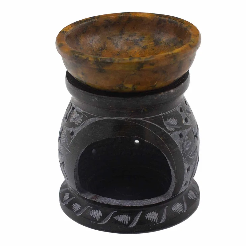 Soapstone Olio Bruciatore 10cm Mandala Fiore Nero & Yellow — foto 2