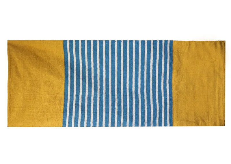 Tappeto in Cotone Indiano 70x170cm Giallo/Blu
