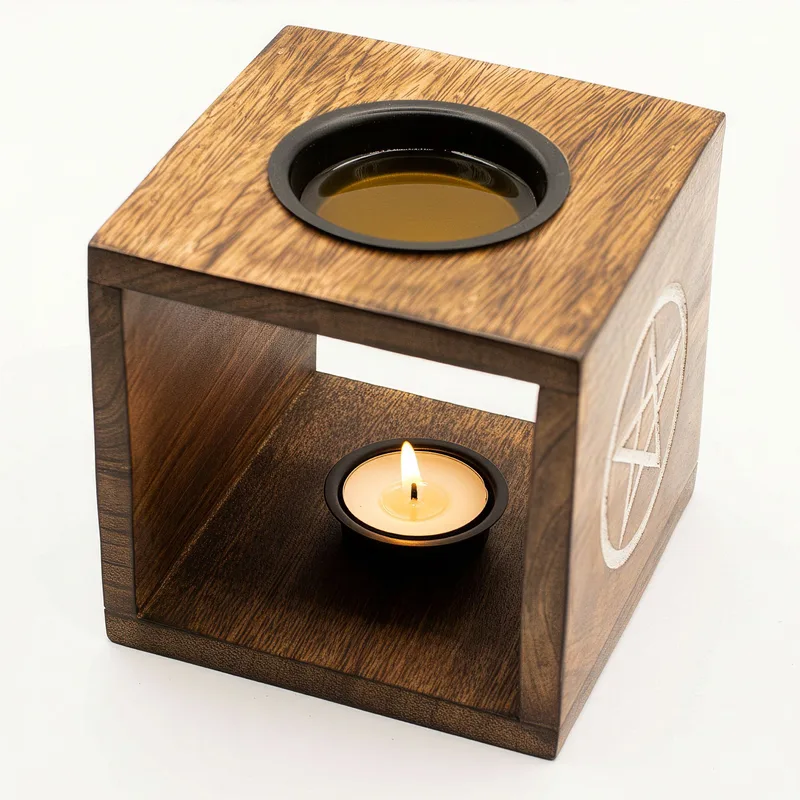 Large Square Mango Legno Olio Bruciatore Albero of Life — foto 2