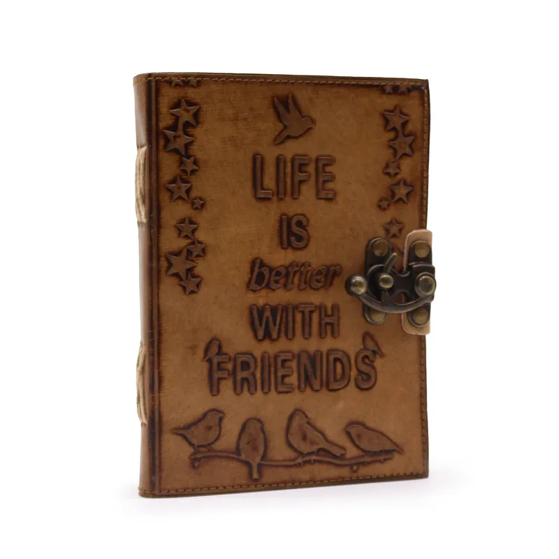 Leather Journel Plain Paper Life is Better with Friends Light Tan — foto 1