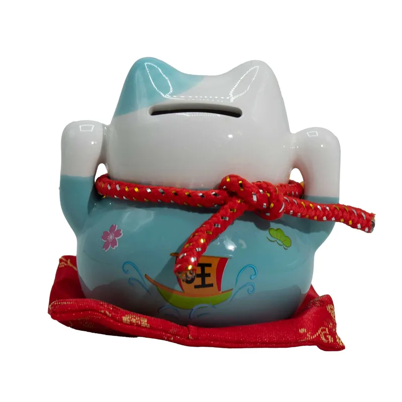 Ceramic Money Cat Bank Blu on Cushion — foto 1