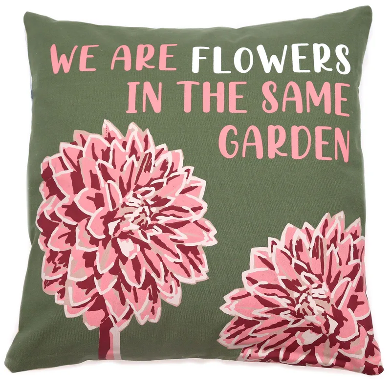 Printed Cotton Cushion Cover - We are Fiori - Olive — foto 2